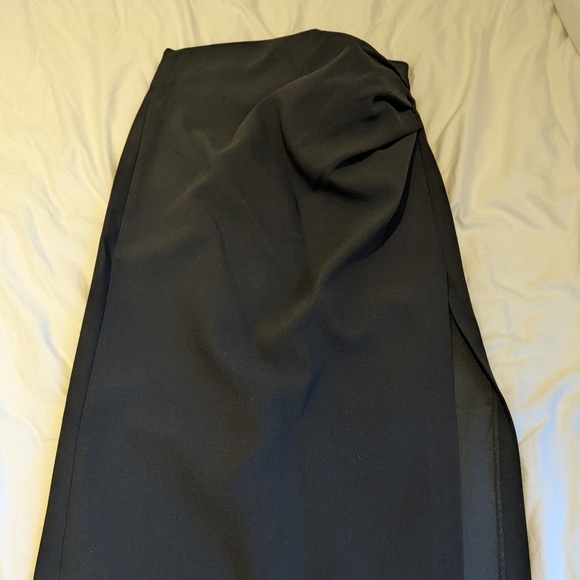 Zara Black Ruched Midi Skirt with Slit, L - Picture 5 of 7